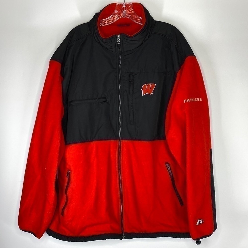 Pro Player Red Wisconsin Badger Fleece Polar Full Zip Jacket Size XL